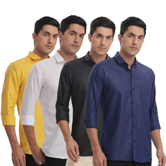 Men's Elegant Solid Long Sleeves Shirts (Pack of 4)