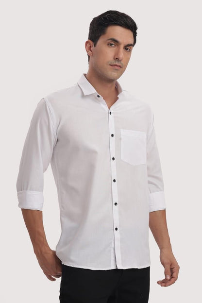 Men's Solid Satin Stylish Casual Shirt White